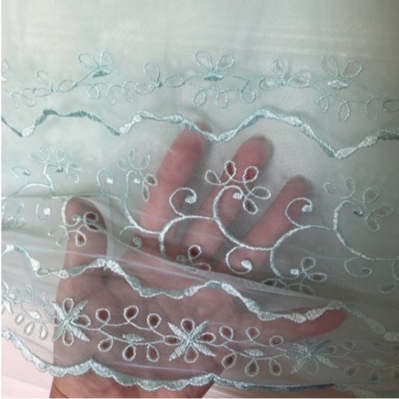 Victoria’s Secret Sheer Mini Dress Green Mint Slip Embroidery Eyelets Holiday S - Picture 15 of 17